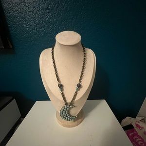 Bling Fashion Turquoise Moon Pendant Necklace Vintage Look